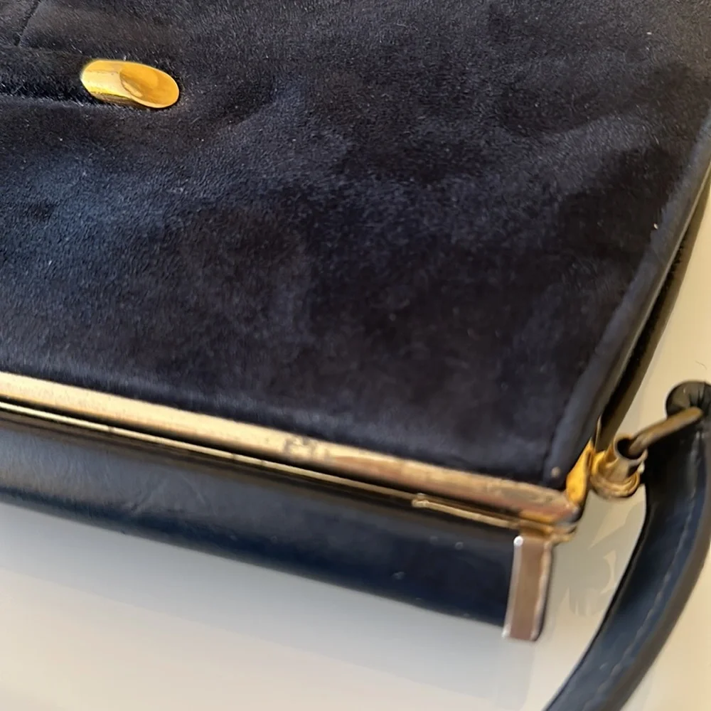 Vintage Naturalizer Blue Suede Leather Top Handle Frame Purse Bag Pocketbook